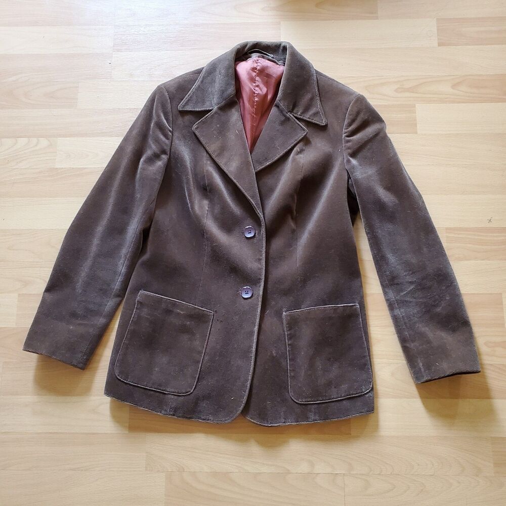 Velvetty Brown Vintage Eastex Cotton Blazer Jacket, Made in England. Size 33 S/M
